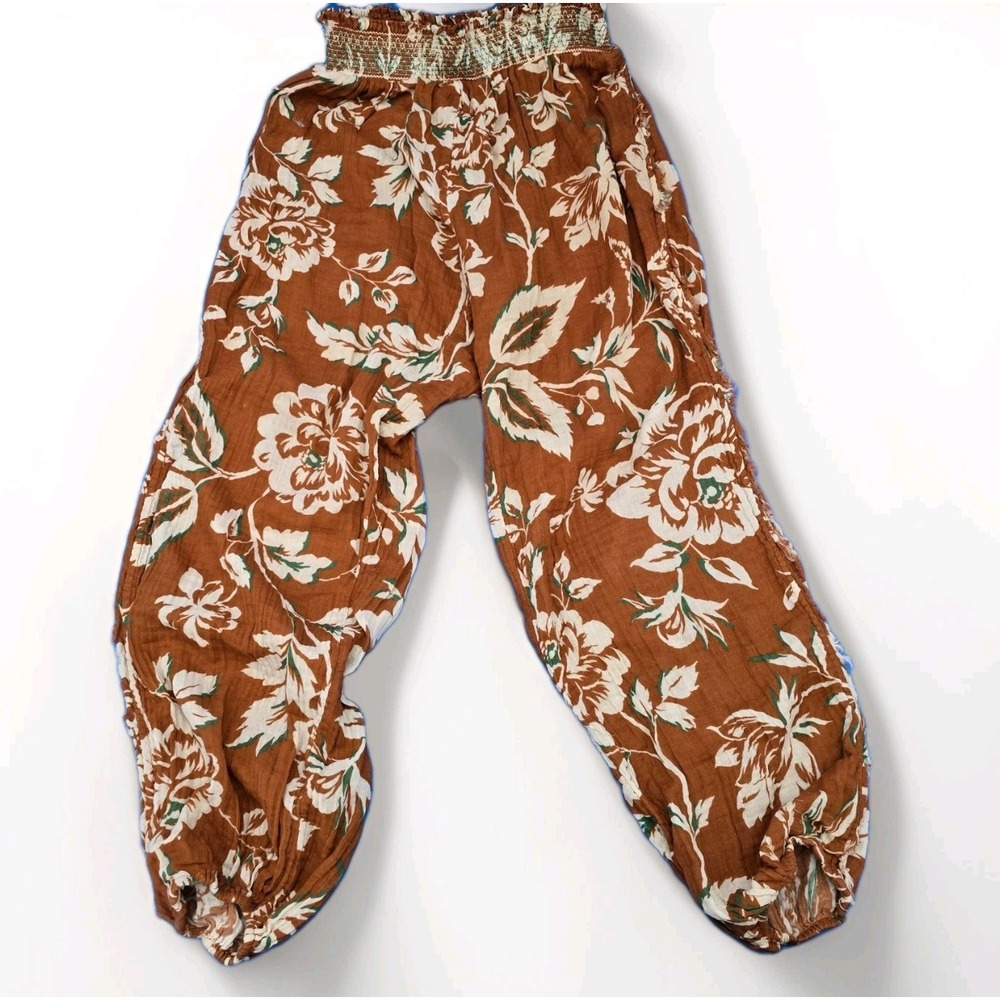 Anthropologie Side‎ Slit Harem Pants XS Burnt Orange Floral Resort Cruise Vacay